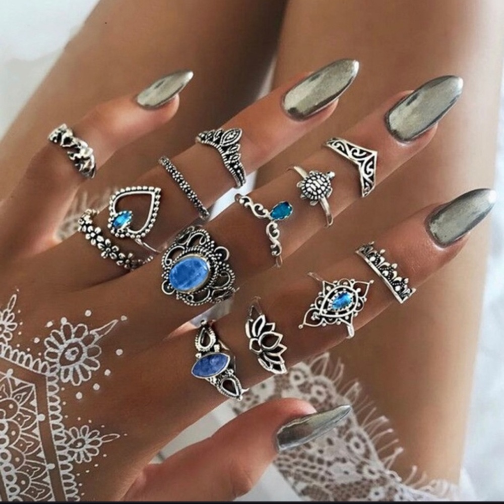 13 pc sapphire crystal retro style ring set